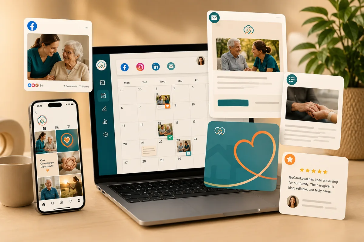 Social media content and posting calendar for a home care agency's GoCareLocal™ online marketing program